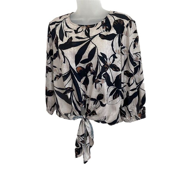 Sam & Lavi Small Blouse Floral Print Tie Up Front 3/4 Sleeve Top Leaf - Picture 5 of 10